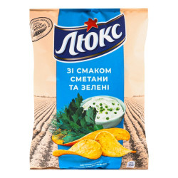 Чипси, Люкс, 125г картопляні зі смаком сметани та зелені