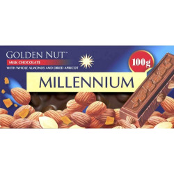 Шоколад, Millennium, Golden Nut молочний з цілим мигдалем та курагою 100г