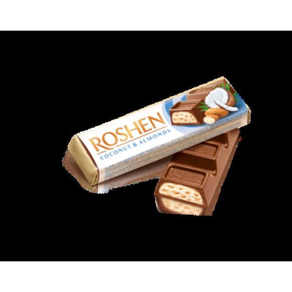 Батончик, Roshen, з мигдалем та кокосовою начинкою 38г