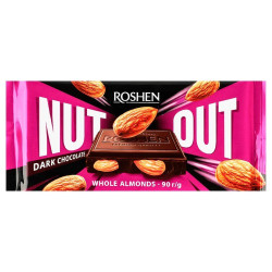 Шоколад, Roshen, 90г Nut чорний з цілим мигдалем