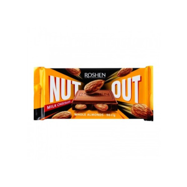 Шоколад, Roshen, 90г Nut молочний з цілим мигдалем